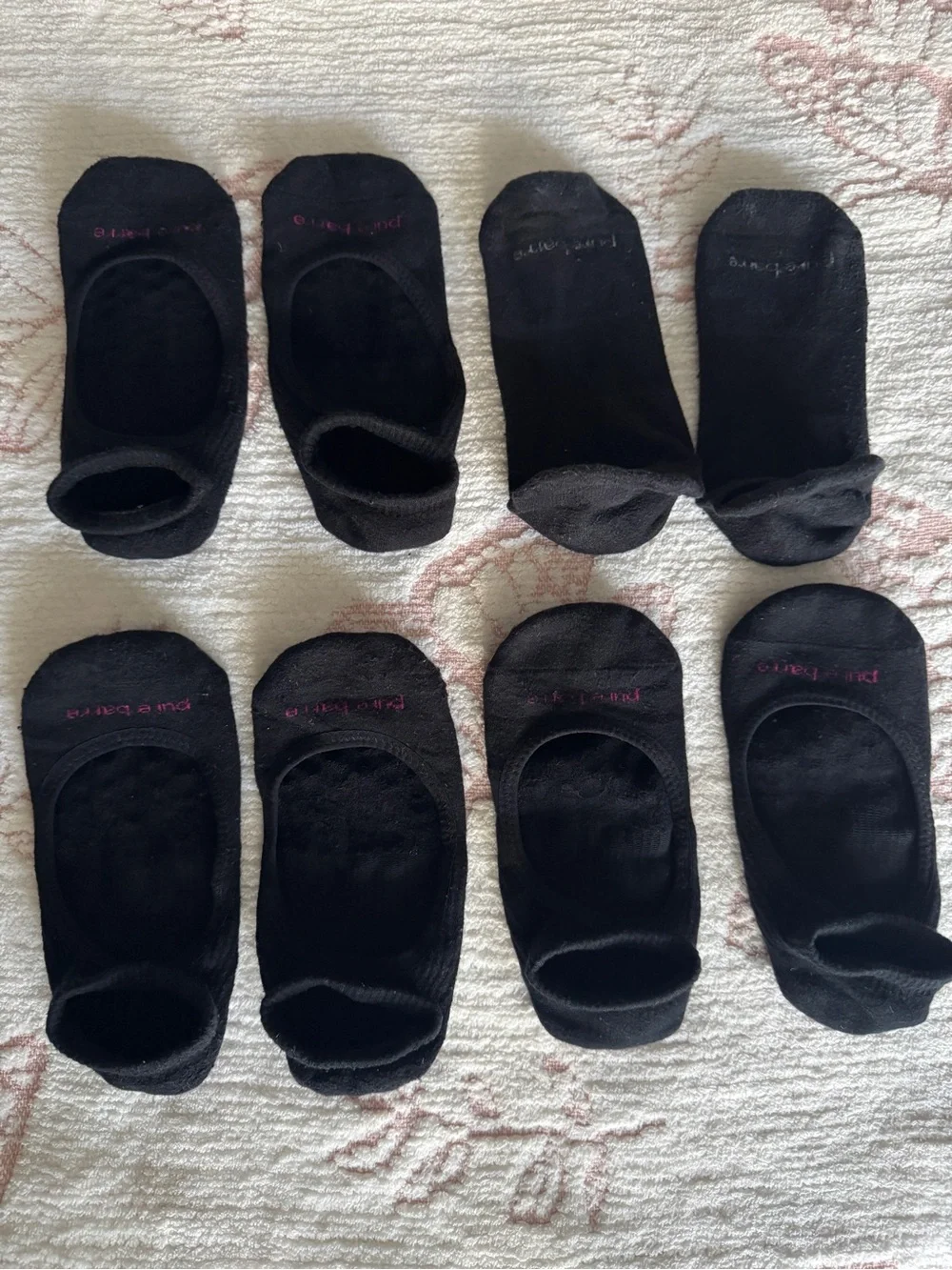 Pure Barre Black No-Show Grip Socks with Pink Silicone Dots